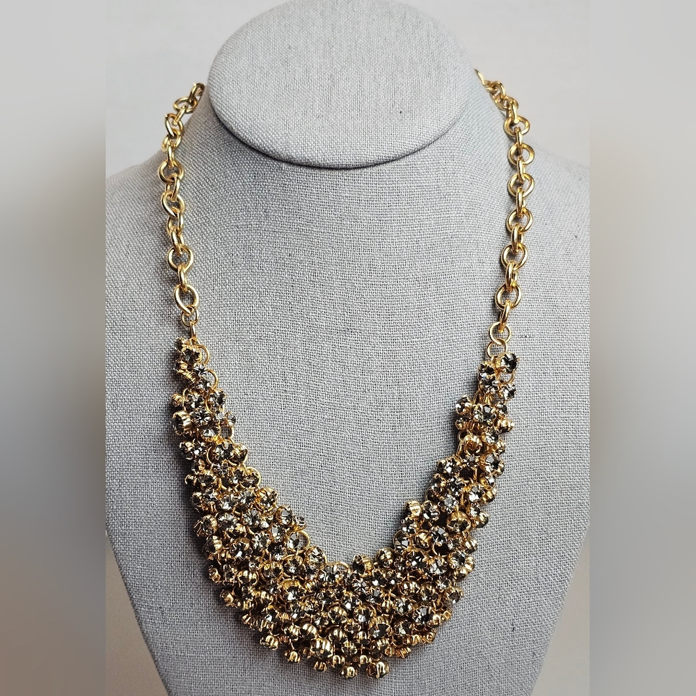 [J. CREW] Chunky Gray Smokey Stones Crystal Bib Statement Necklace
